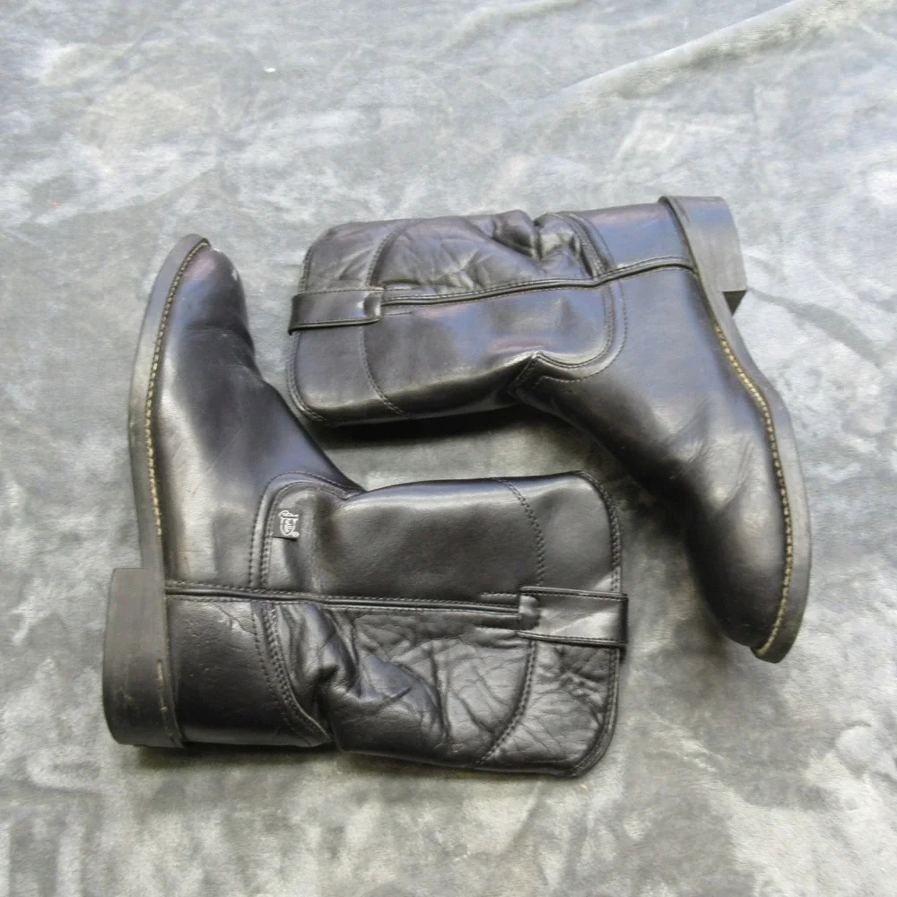 Justin Basics Mens Boots 7.5 D Black Leather‎ Cowboy Western Temple Roper